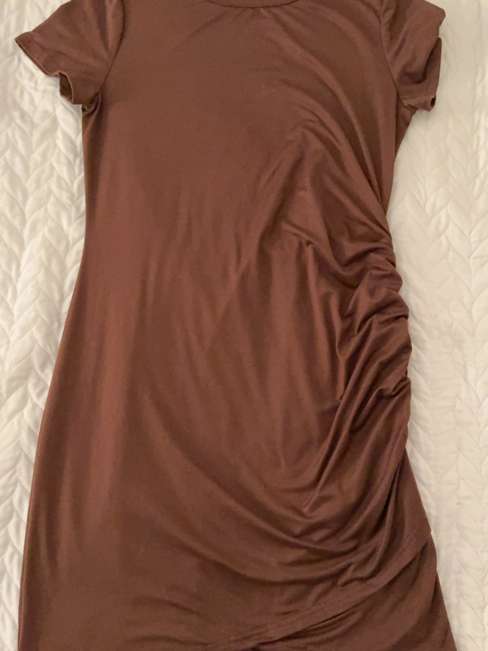 Short Sleeve Ruched Mini Dress in Brown - Picture 11 of 14